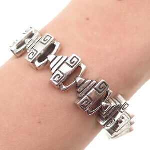 LISA JENKS 925 Sterling Silver Vintage Modernist Link Oxidized Bracelet 6.5"